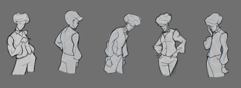 Full body sketches to convey attitude