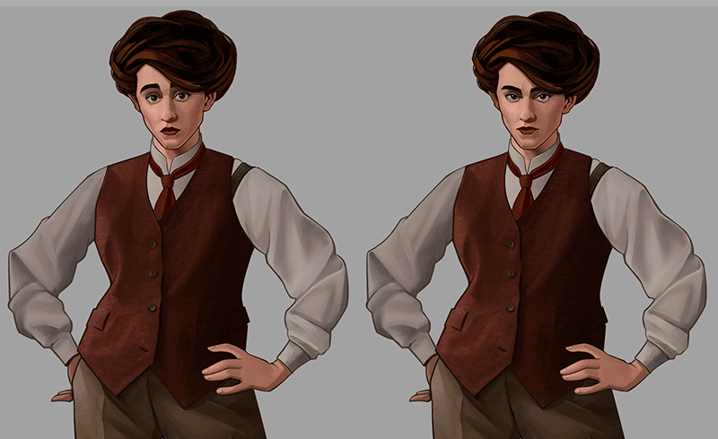 Same pose, different expression.