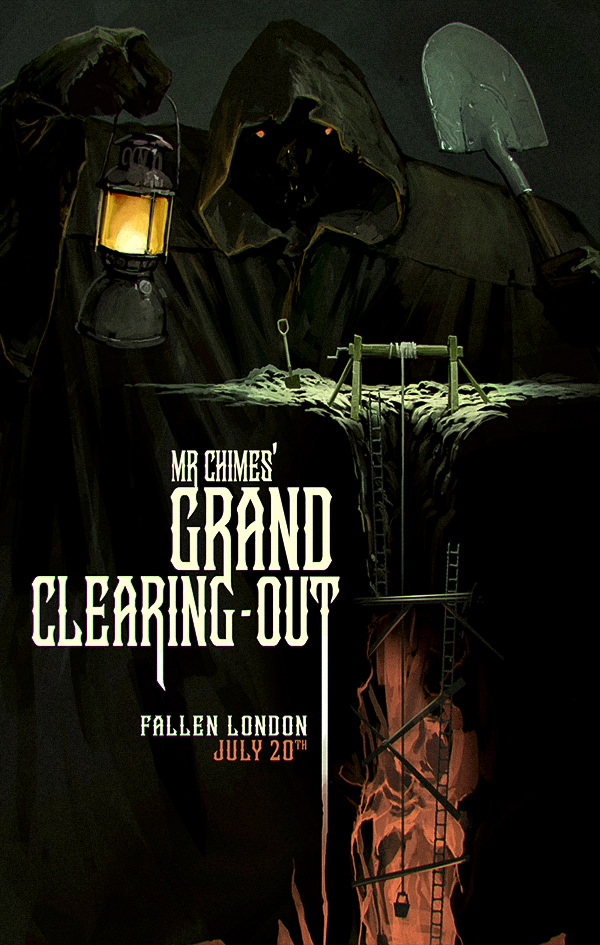 A poster for Mr Chimes' Grand Clearing-Out