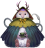 A friend-shaped creature. Owlish face, green capelet and teal wings, long tail, small antlers, mouseish hands and feet. He's holding a cup of tea.